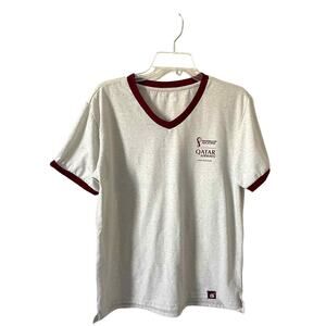 Qatar Airlines World Cup 2022 V-Neck T-Shirt Gray Maroon Size Small